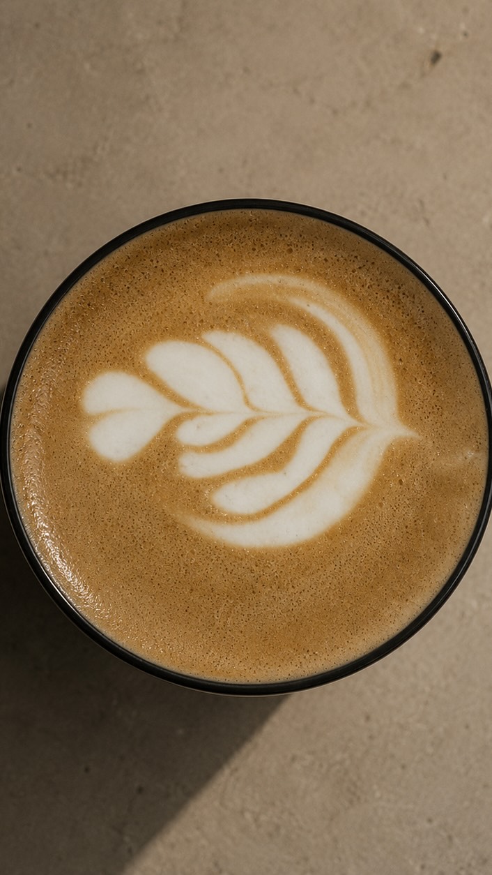 Latte art rosetta viewed from above